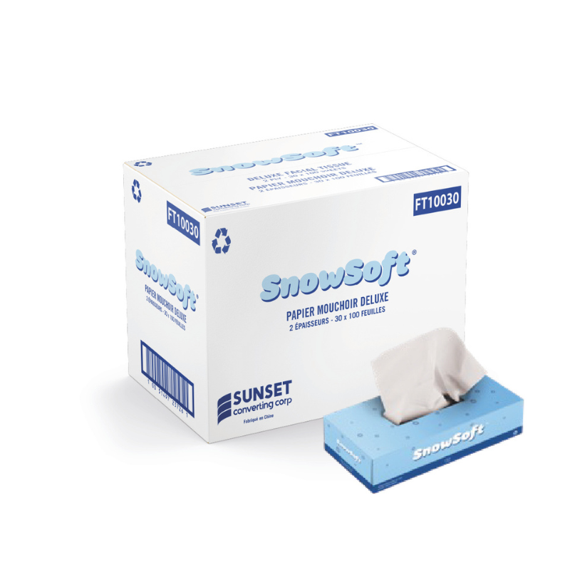 Snow Soft Facial Tissue – 2-Ply, 100 Sheets/Box, 30/Case