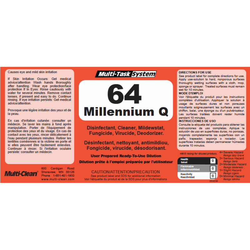 Multi-Clean 64 Millenium Q Secondary Safety Label