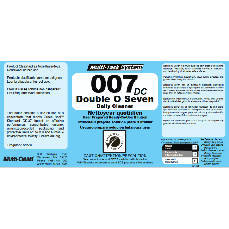 Multi-Clean Double O Seven DC Secondary Safety Label