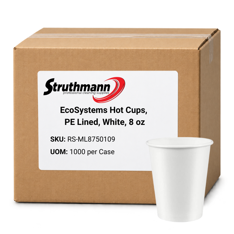 EcoSystems Hot Cups, PE Lined, White, 8 oz